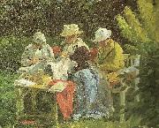 Laurits Tuxen kunstnerens anden hustru med nina og yvonne i haven pa skagen oil painting